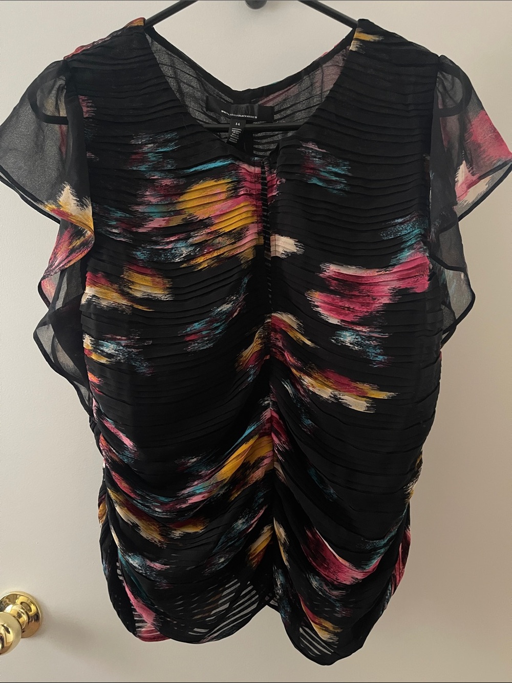 White House Black Market Black Brushstroke Pleated Blouse